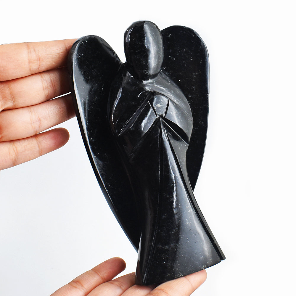 Amazing 3585.00 Cts Genuine Black Spinel  Hand Carved Healing Gemstone Praying Angel