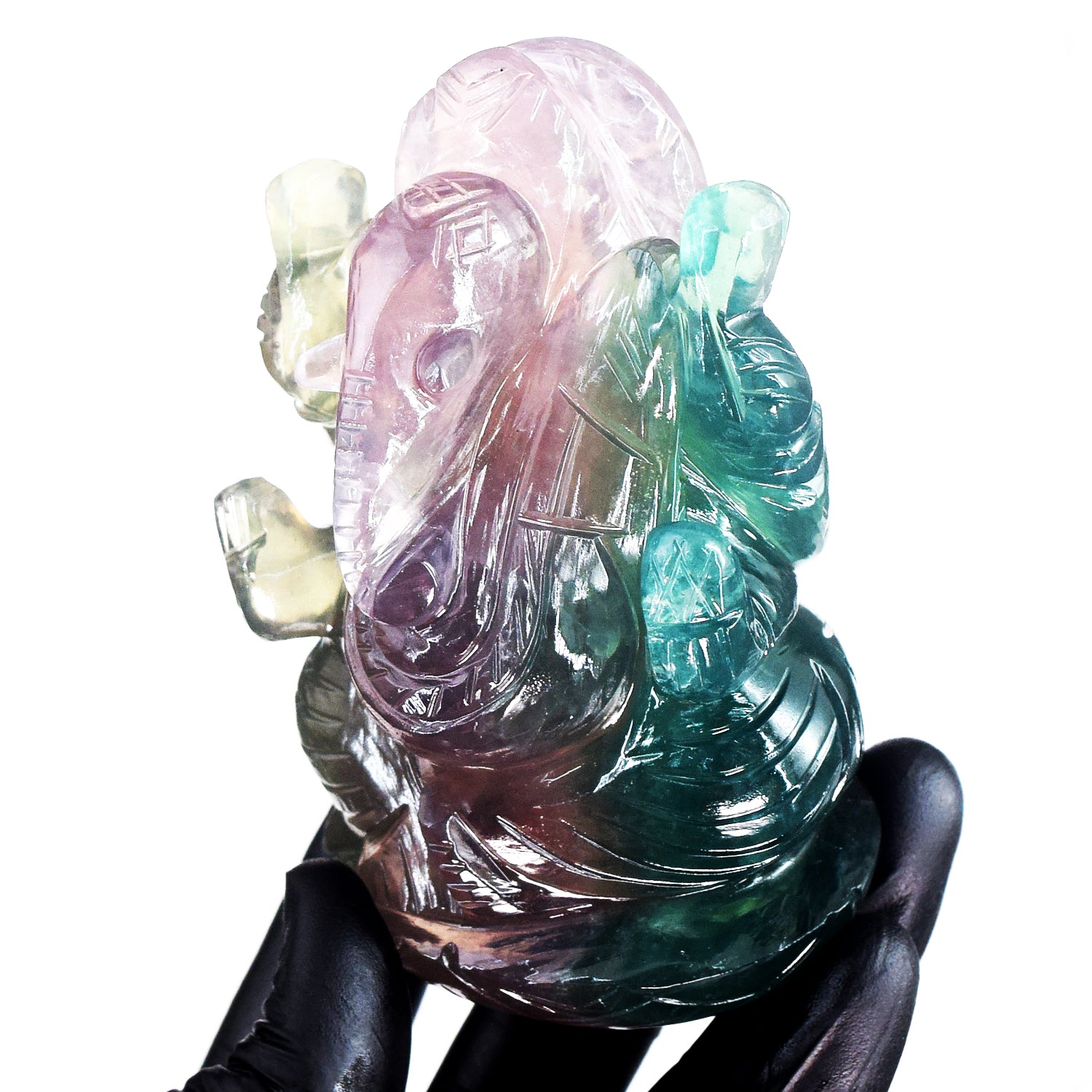 Gorgeous 2255.00 Cts Genuine Multicolor Fluorite Hand Carved Premium Lord Ganesha Crystal