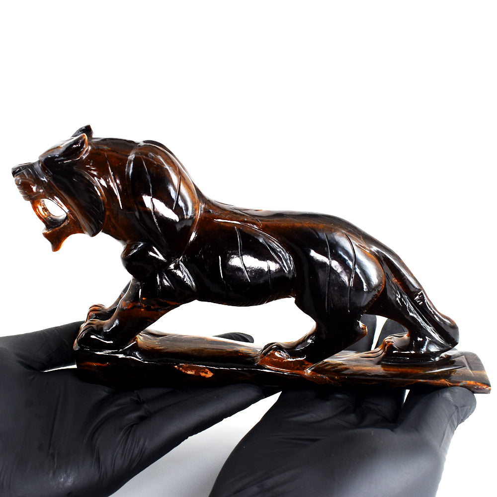 Exclusive 3154.00 Cts Genuine Tiger Eye Hand Carved Gemstone Crystal Lion Carving