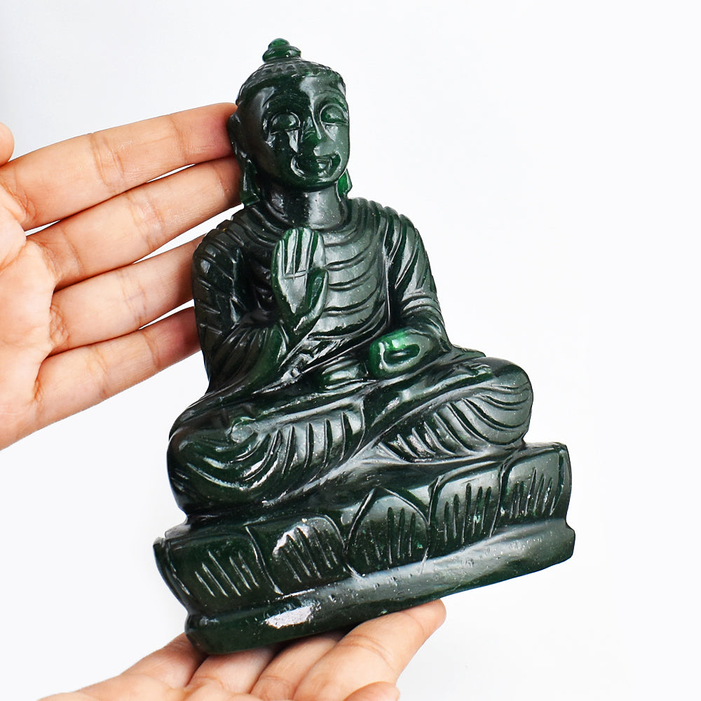 Beautiful  4249.00 Cts Genuine Green Jade Hand Carved Lord  Buddha Idol Gemstone Carving