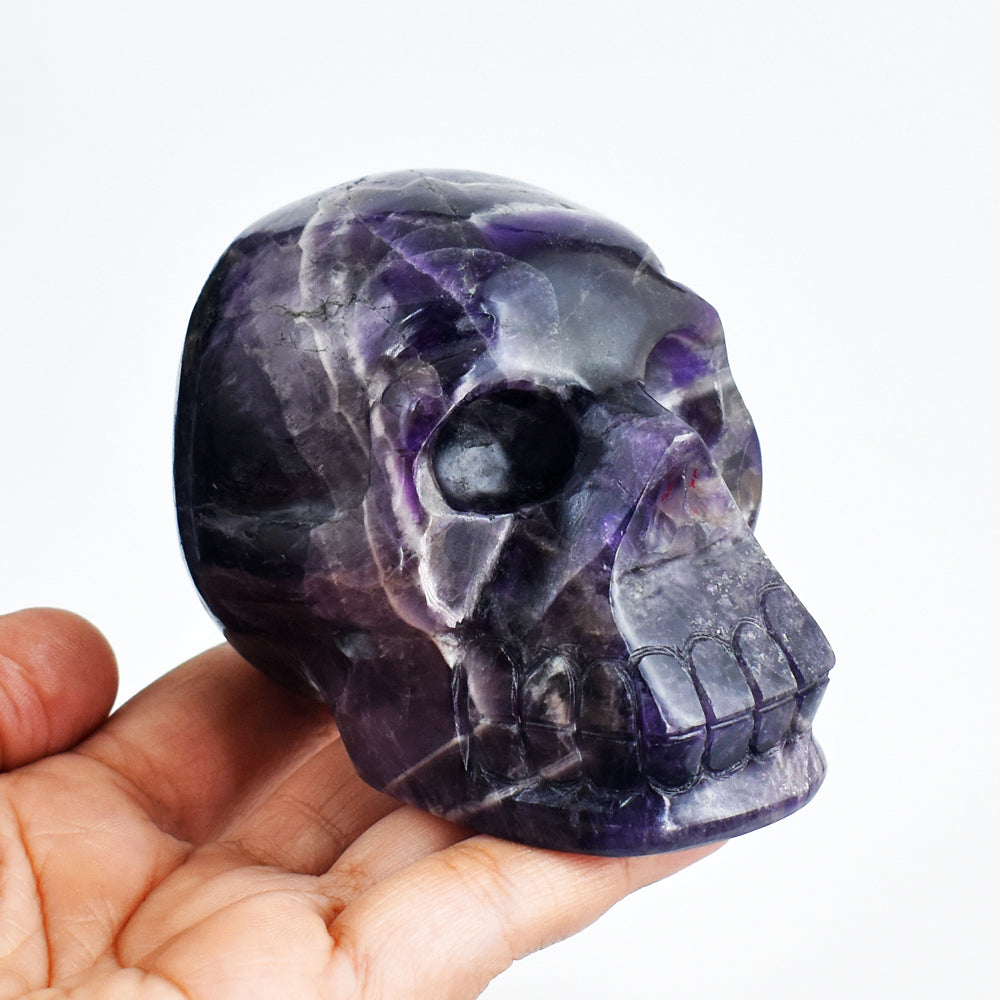 Artisian 2175.00  Cts Genuine Chevron Amethyst Hand Carved Gemstone  Skull Carving