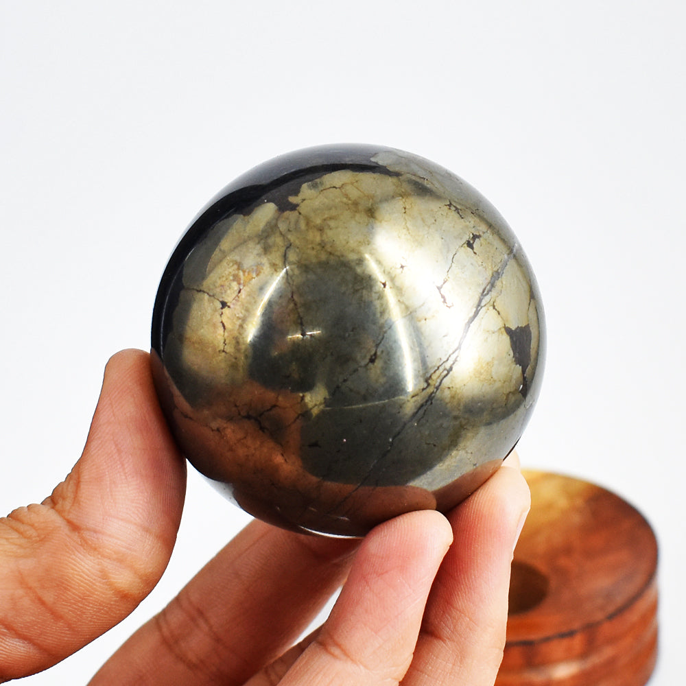 Beautiful 1694.00 Cts  Golden Pyrite Round Carved Reiki Healing Sphere