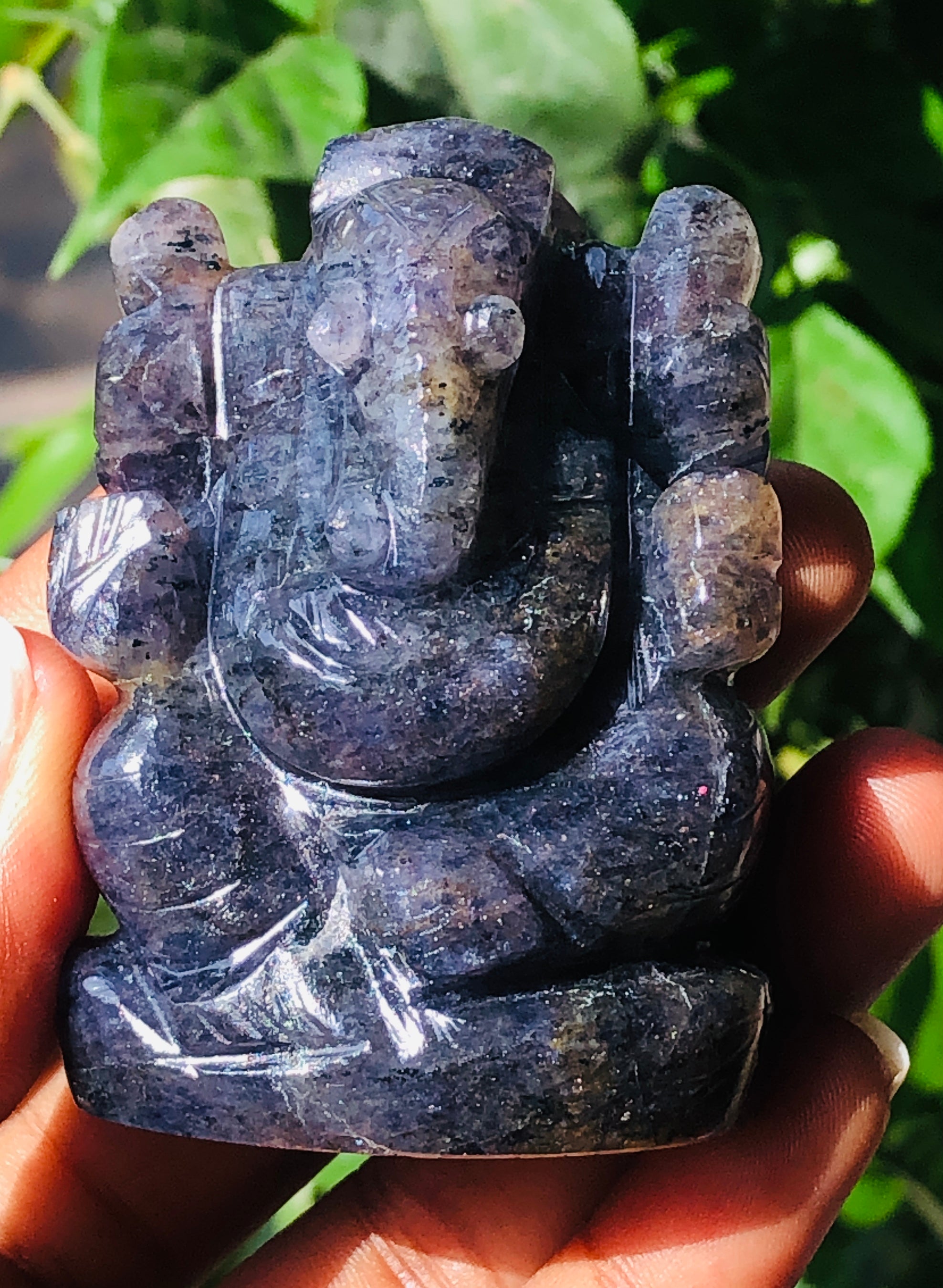 Artisan 586.00 Cts Iolite Divine Hand Carved Lord Ganesha