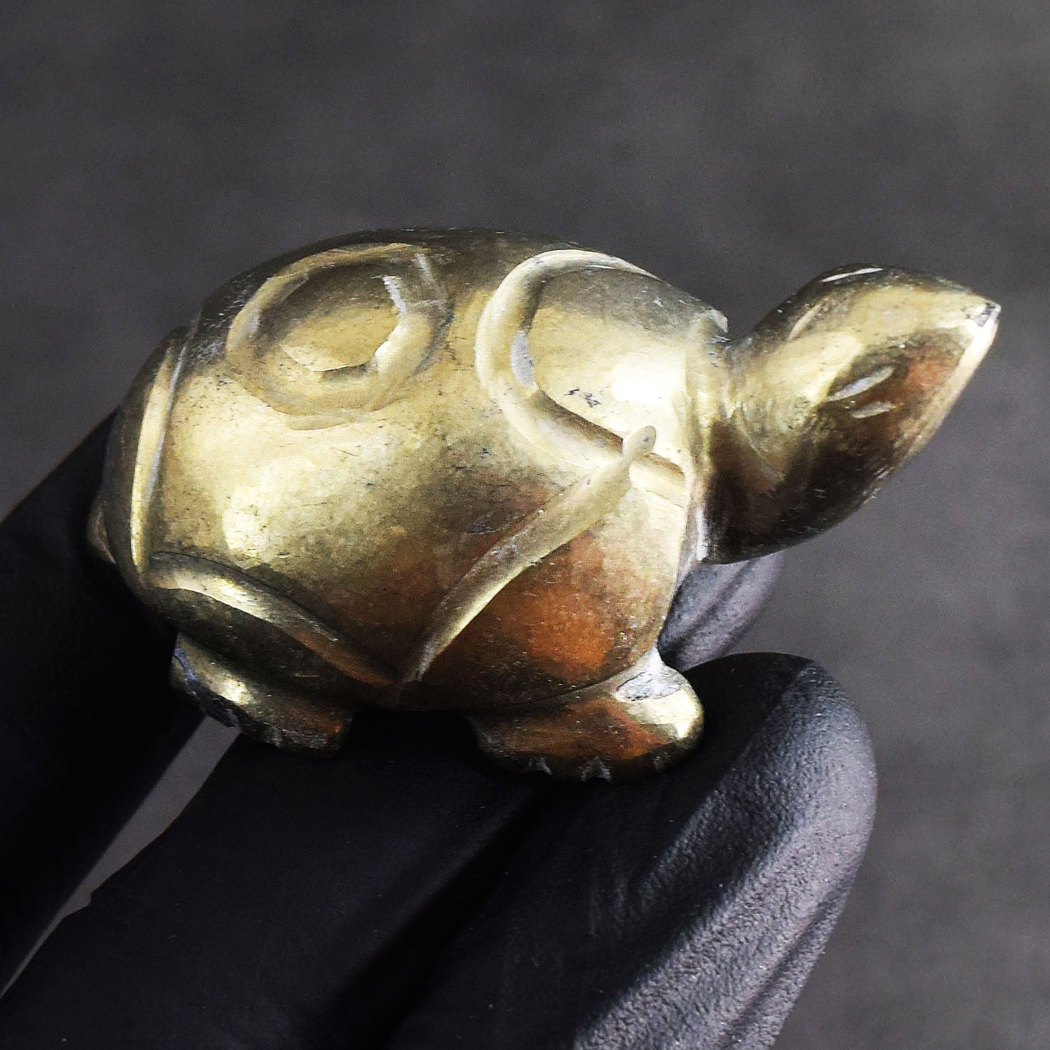 Fabulous 362.00 Cts Genuine Pyrite Gemstone Hand Carved Premium Turtle Crystal