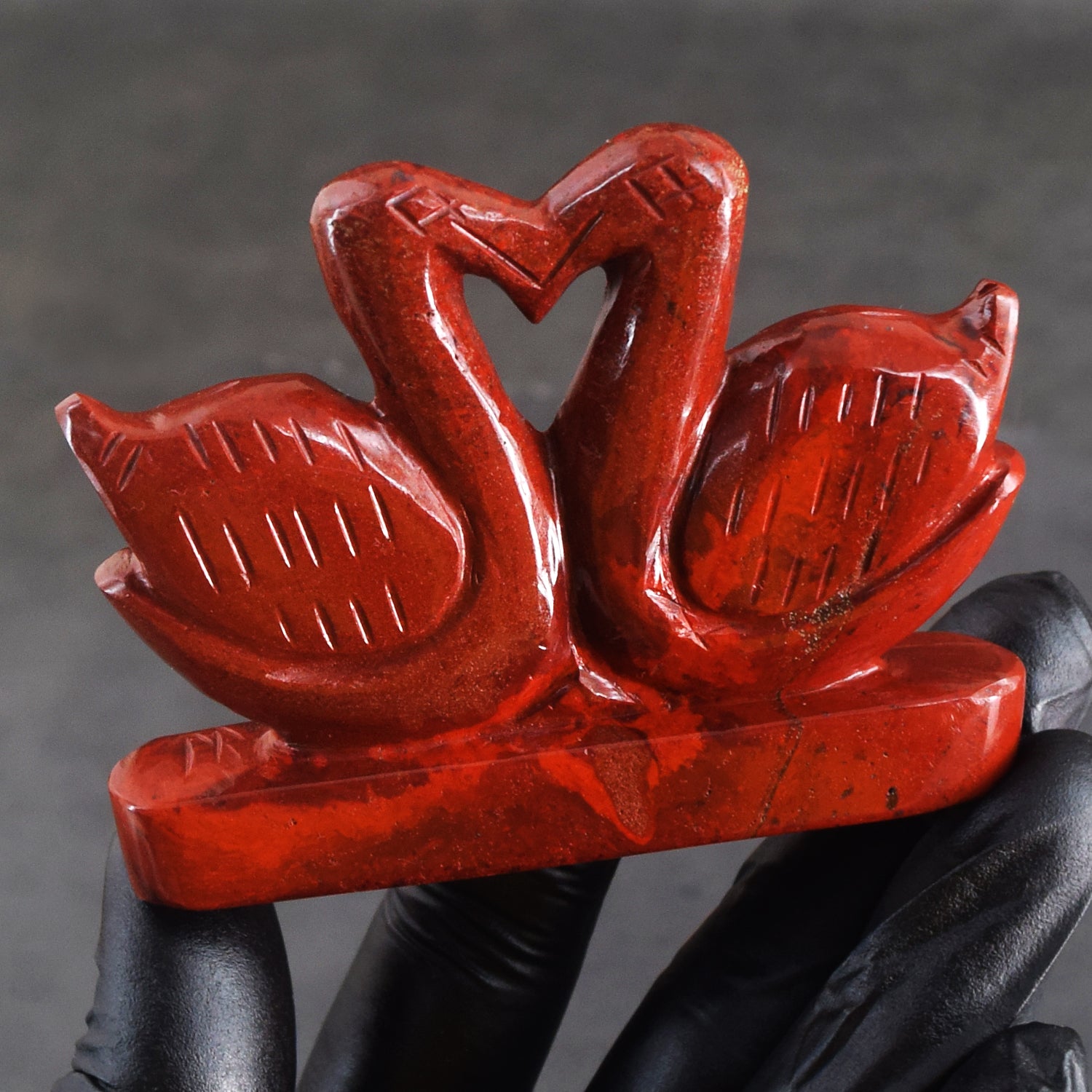 Beautiful 505.00 Cts Genuine Red Jasper Carved Love Premium Swan Pair