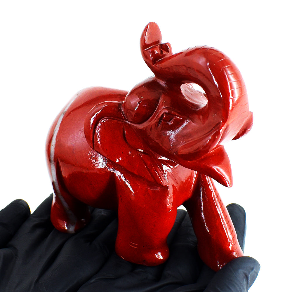 Stunning 3930.00 Cts Genuine Red Jasper Hand Carved Gemstone Crystal Elephant Carving