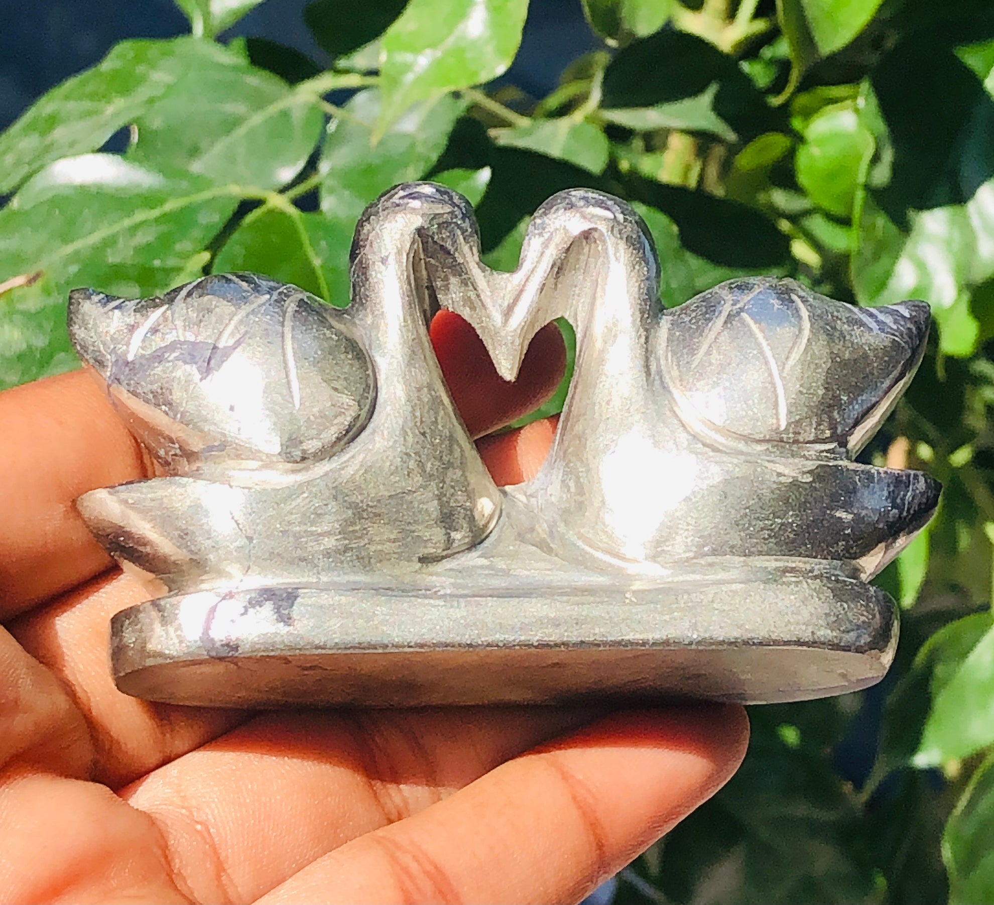 Awesome 813.00 Cts Genuine Pyrite Carved Love Swan Pair Premium