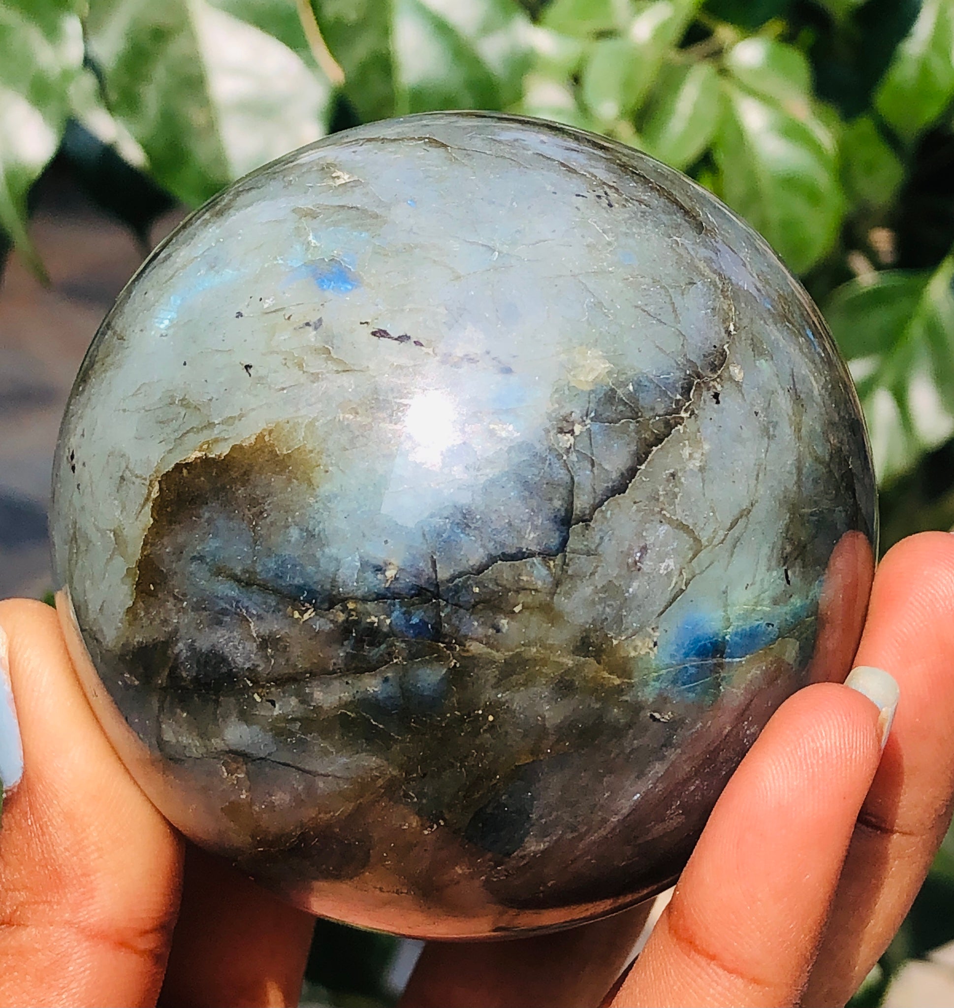 Charming 2396.00 Cts Genuine Blue Flash Labradorite Hand Carved Premium Healing Sphere Crystal