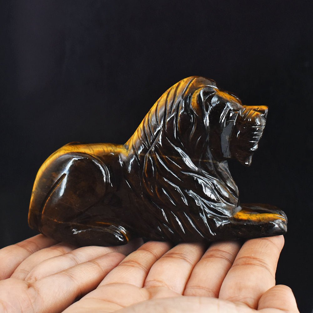 Artisian  1554.00 Cts Genuine Golden Tiger Eye  Hand Carved  Crystal Gemstone Carving Lion