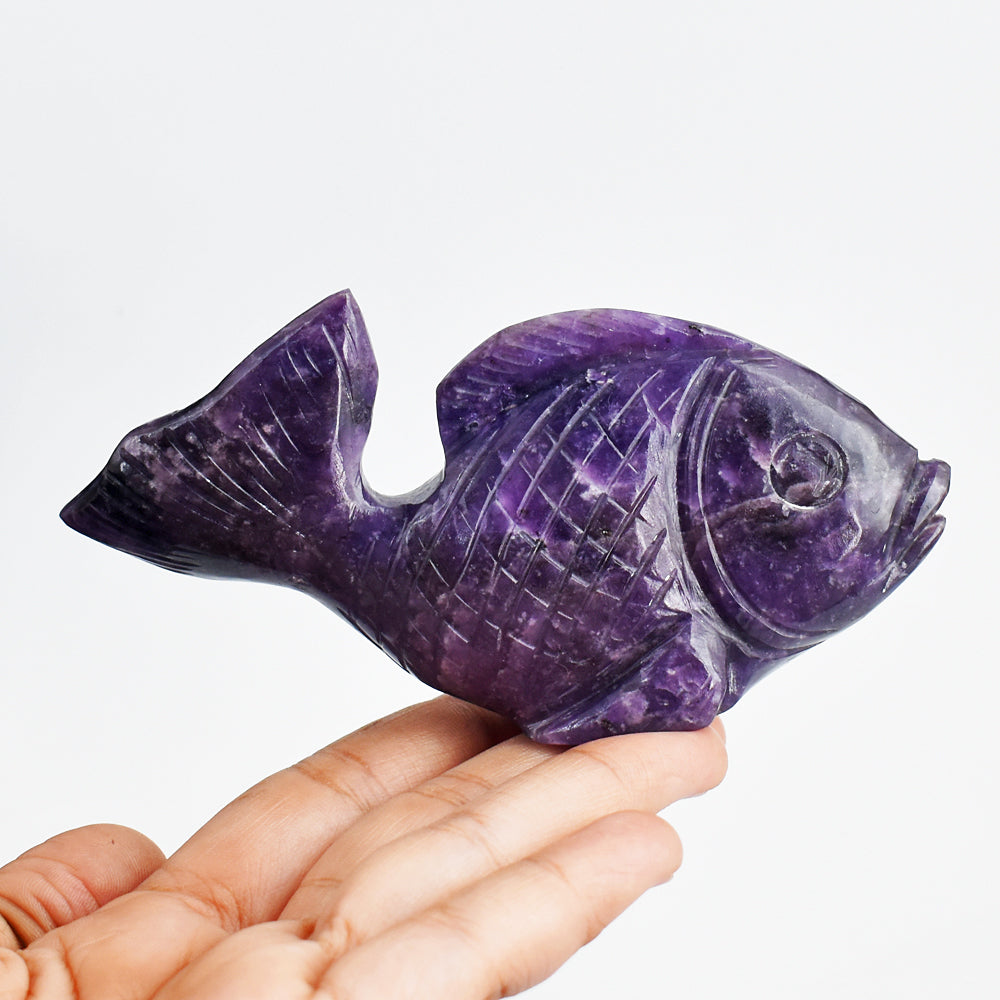 Gorgeous 807.00 Carats Genuine Lepidolite Hand Carved  Crystal  Gemstone  Carving Fish