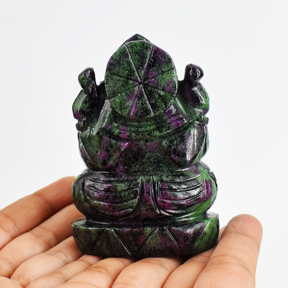 Beautiful  1490.00 Cts Genuine Ruby Zoisite Hand Carved Crystal Gemstone Carving Lord Ganesha