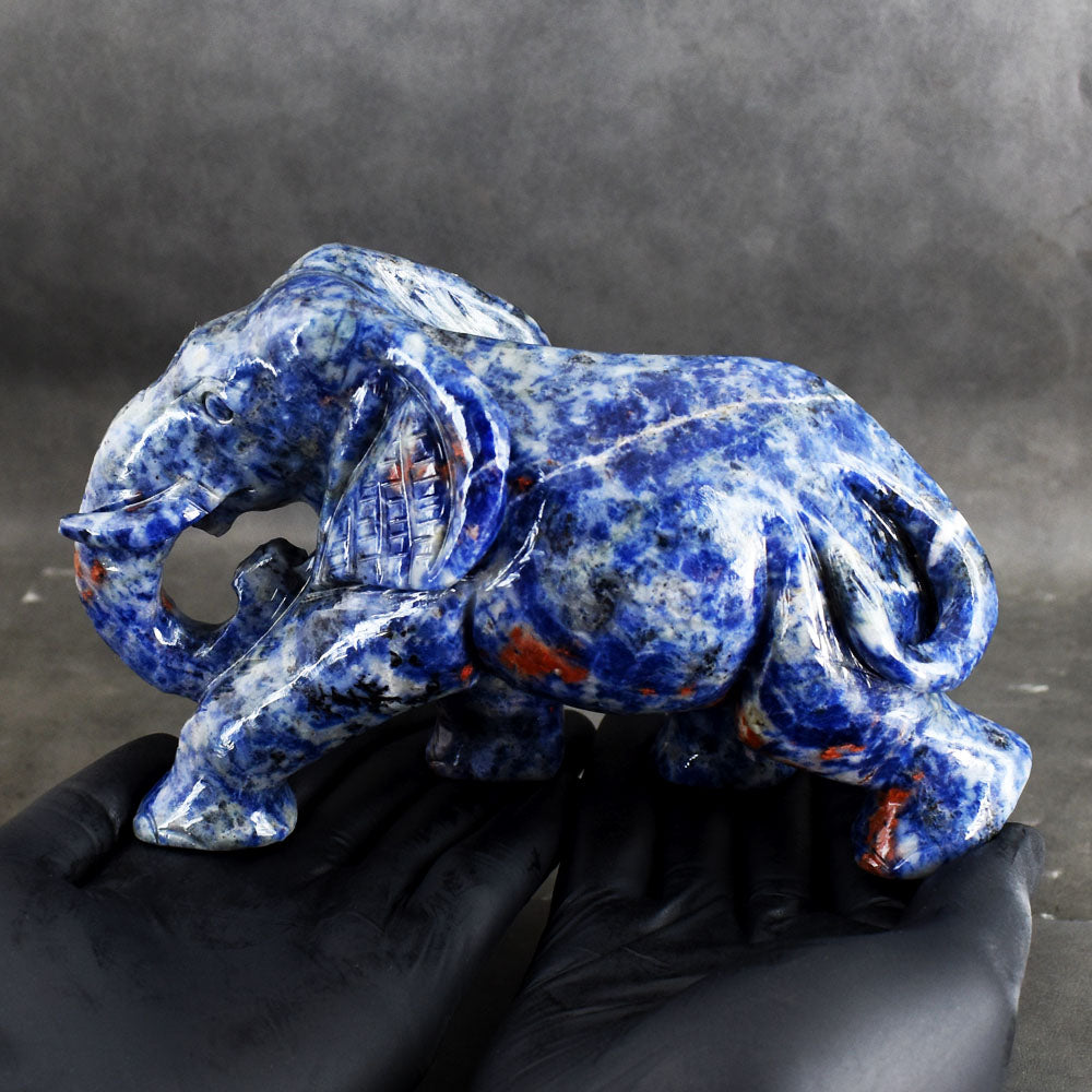Awesome 4096.00 Carats Genuine Sodalite Hand Carved Crystal Gemstone Elephant Carving