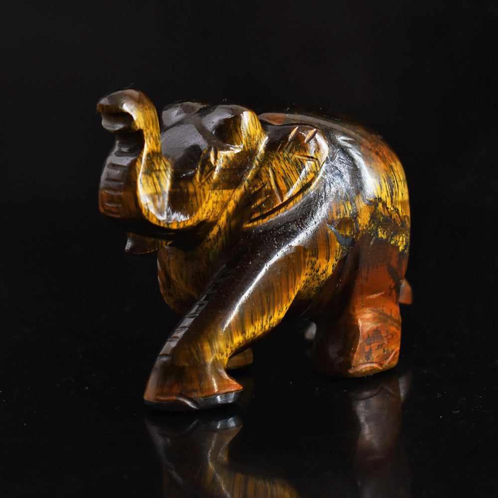 Genuine 699.00 Cts Genuine Golden Tiger Eye Hand Carved Crystal Gemstone Carving Elephant
