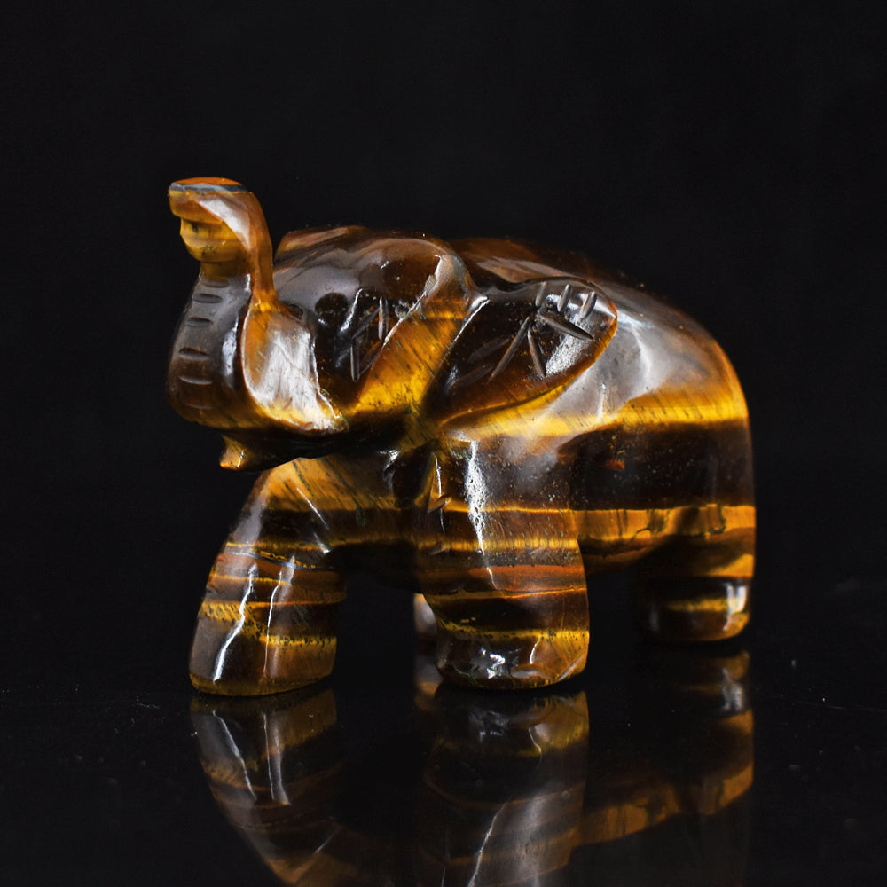 Amazing 611.00 Cts Genuine Tiger Eye Hand Carved Crystal Gemstone  Elephant Carving