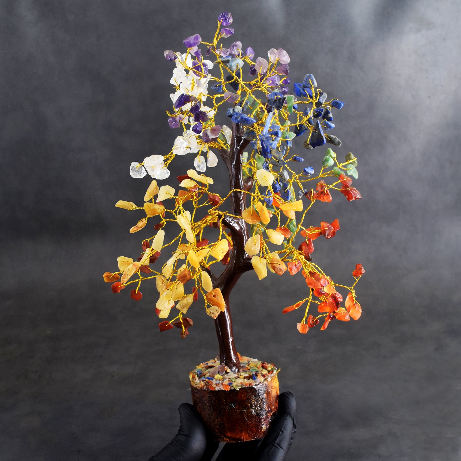 Charming 9 Inches 1241.00 Cts Genuine Seven Chakra Crystal Gemstone Tree