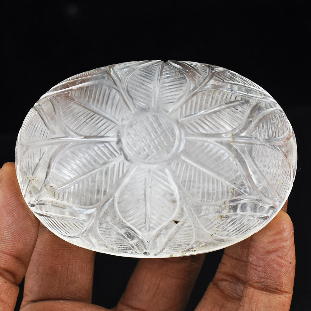 Gorgeous 999.00 Cts  White Quartz Hand Carved Genuine Crystal Gemstone  Mughal Carved Cabochon