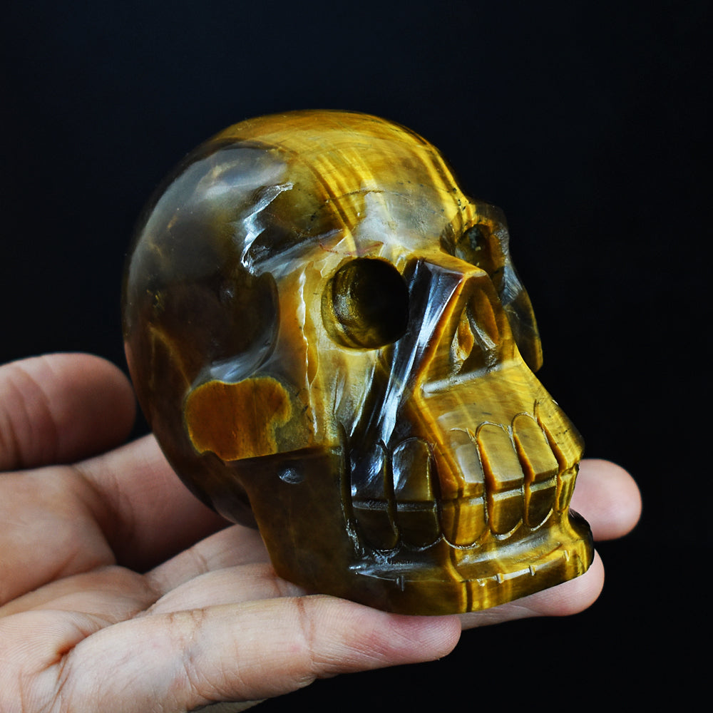 Amazing 1665.00 Carats  Genuine Golden Tiger Eye  Hand  Carved Crystal Gemstone Carving Skull