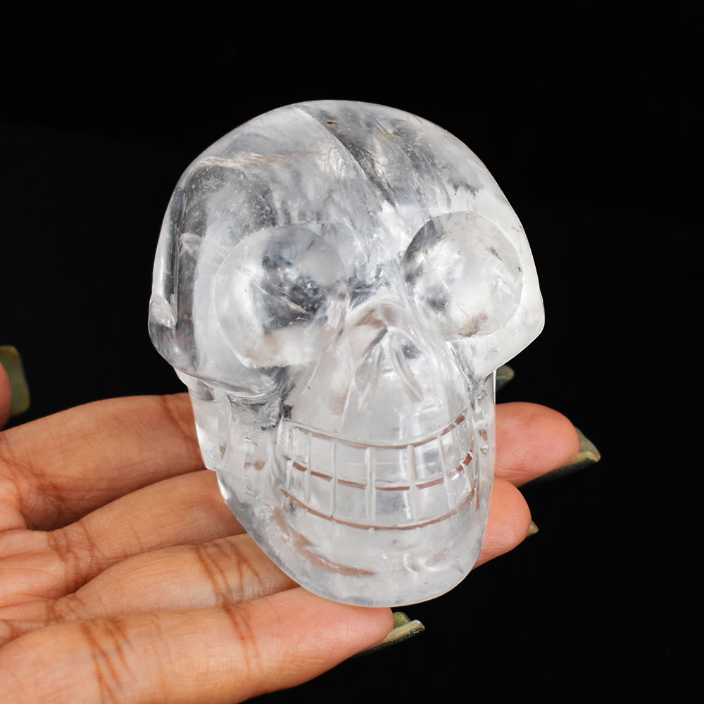 Exclusive 858.00 Cts Genuine  White Quartz  Hand Carved Crystal Skull Gemstone Carving