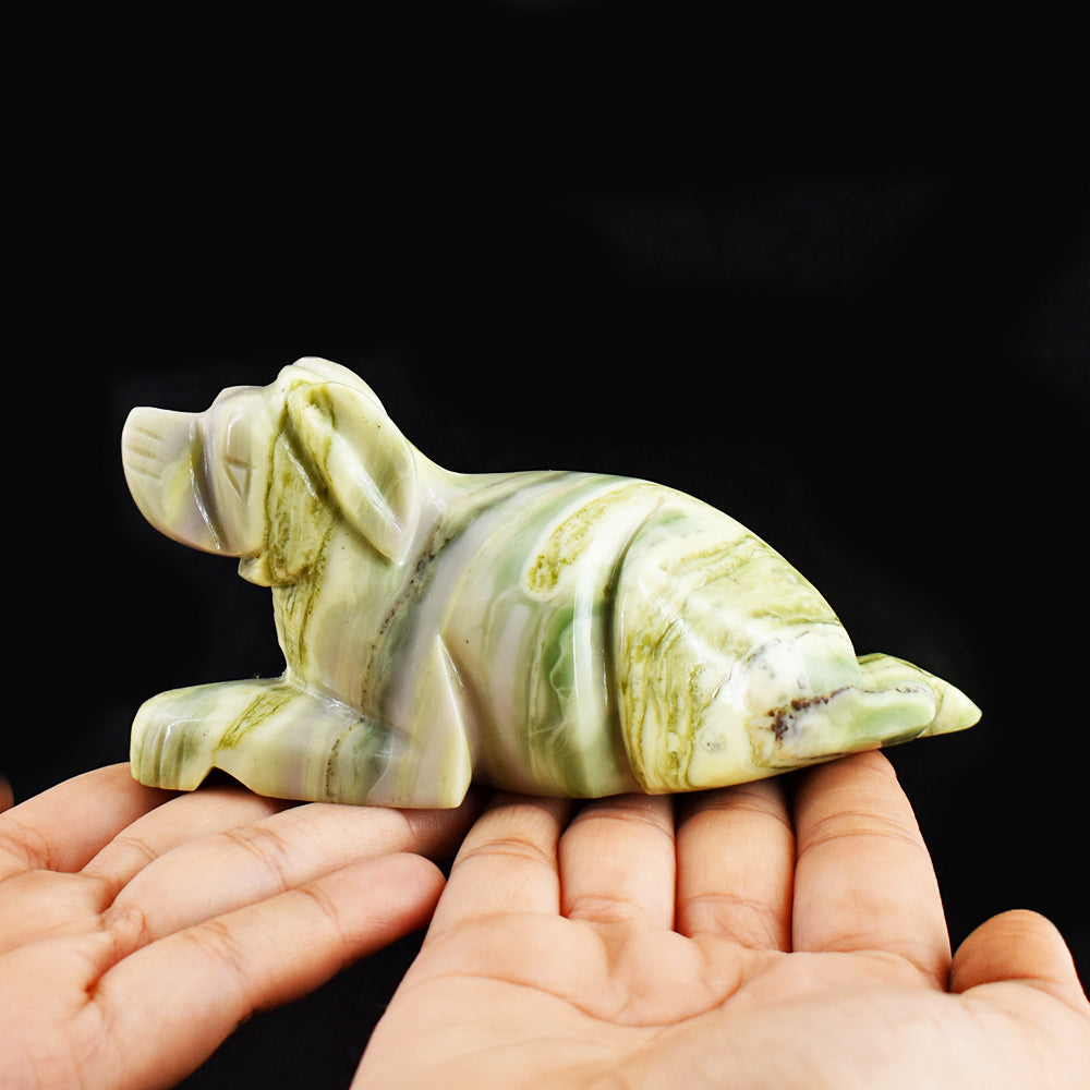 Amazing 1827.00 Carats  Genuine Serpentine  Hand Carved Crystal Gemstone Dog Carving