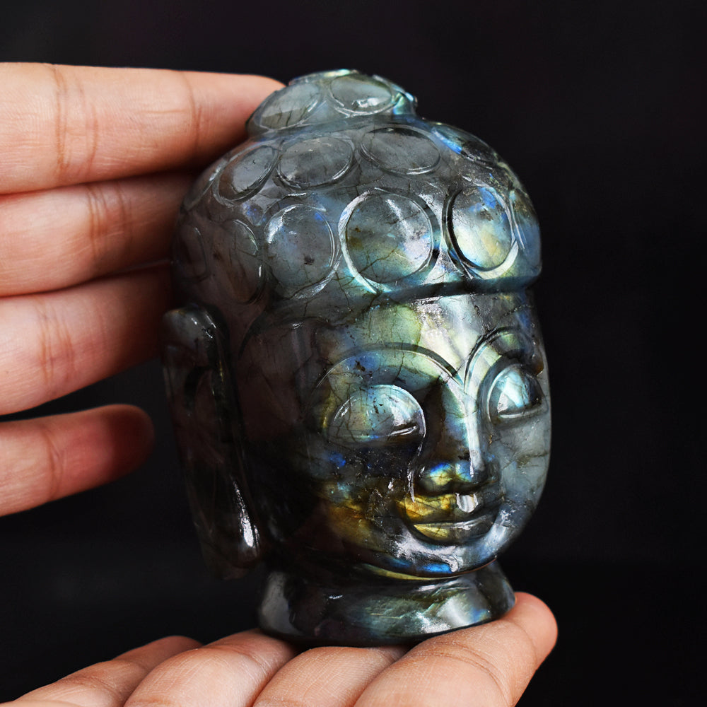 Amazing 2263.00 Carats Amazing Flash Labradorite Hand Carved Lord Buddha Head Idol