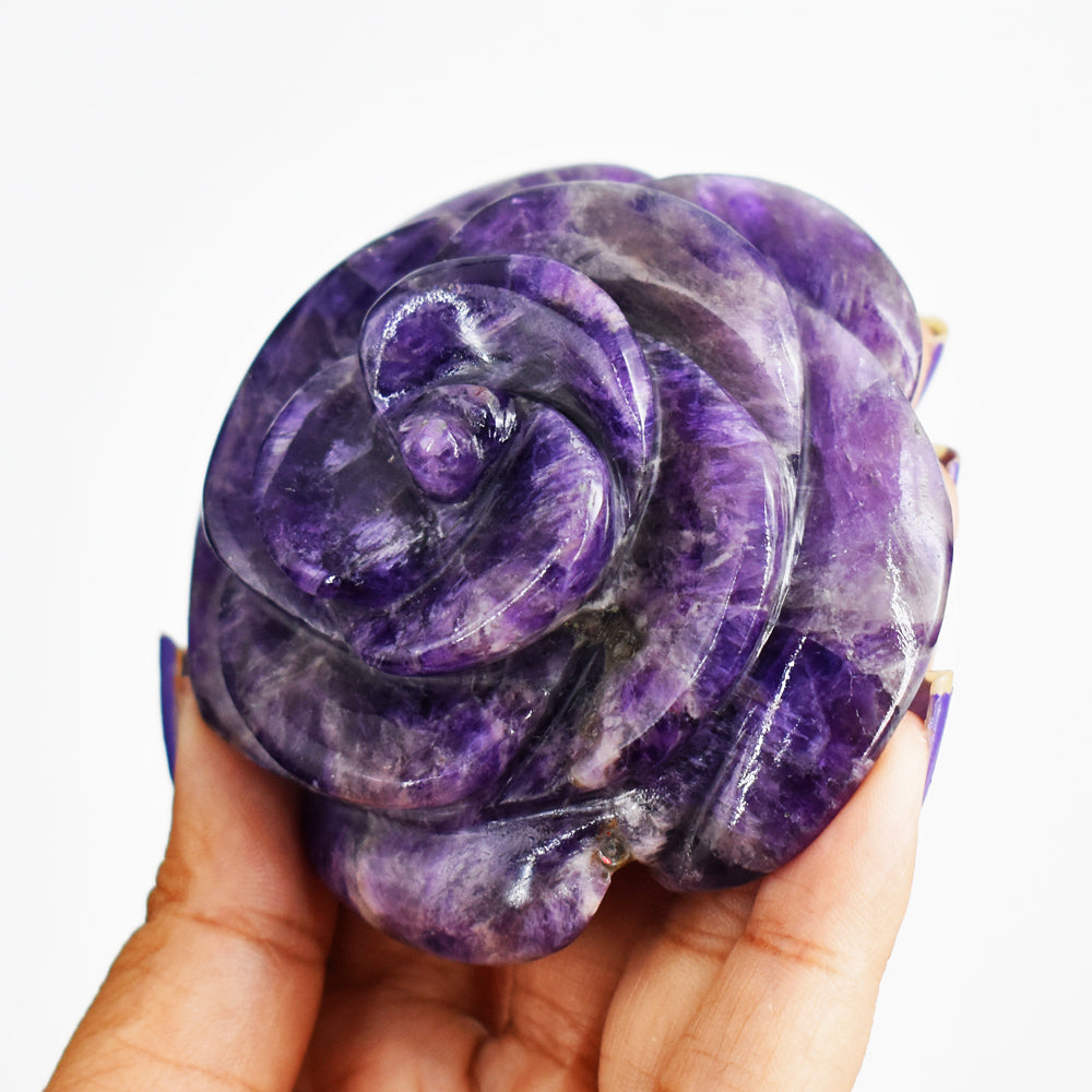 Beautiful   775.00 Carats  Genuine  Amethyst  Hand  Carved  Rose  Flower  Gemstone Carving