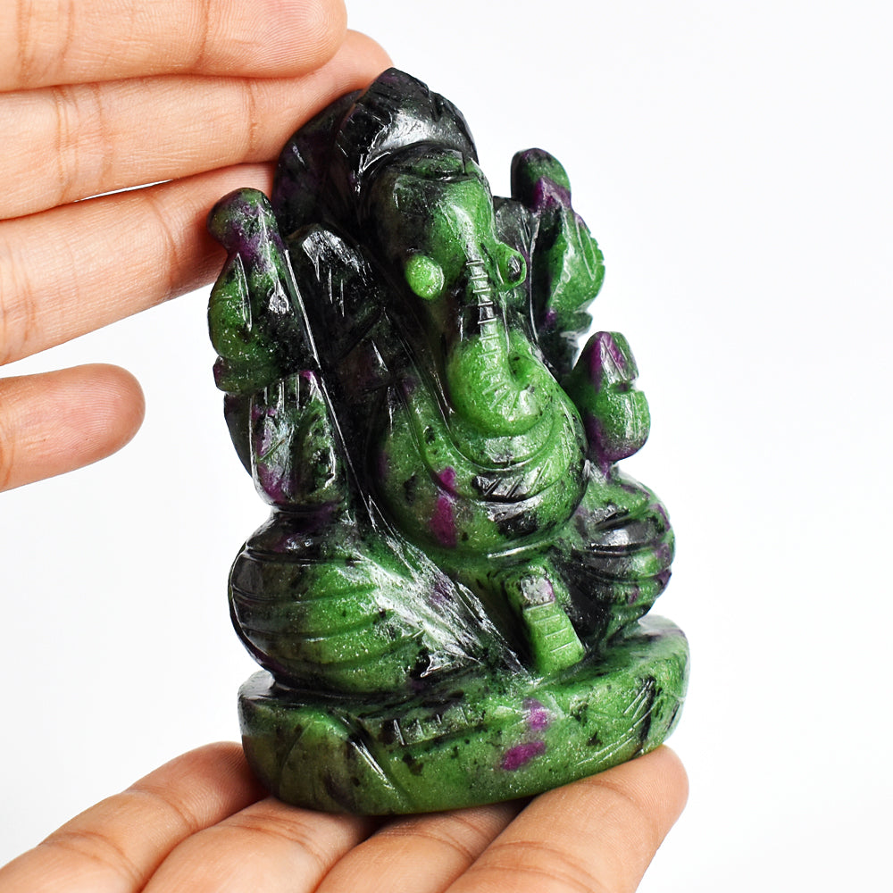 Beautiful  1490.00 Cts Genuine Ruby Zoisite Hand Carved Crystal Gemstone Carving Lord Ganesha