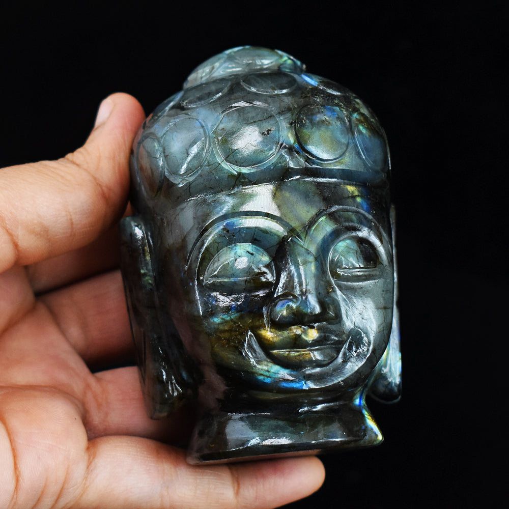 Amazing 2263.00 Carats Amazing Flash Labradorite Hand Carved Lord Buddha Head Idol