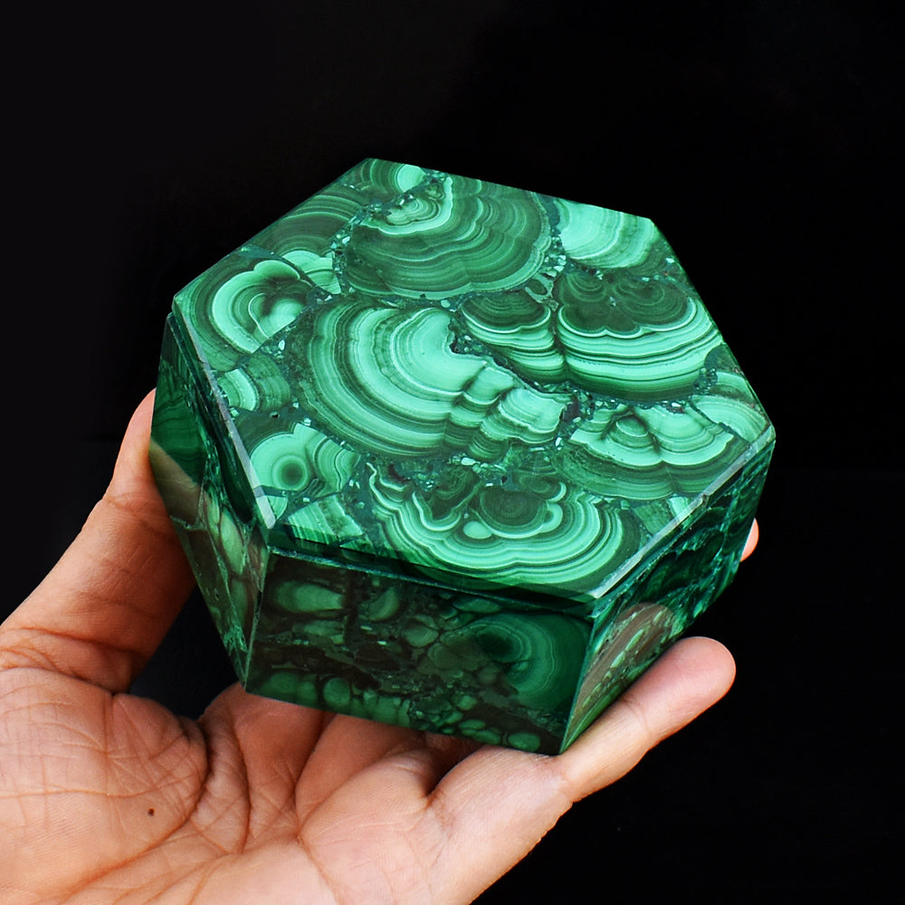 Gorgeous 1319.00 Carats Genuine Malachite Hand Carved Crystal Gemstone  Box Carving