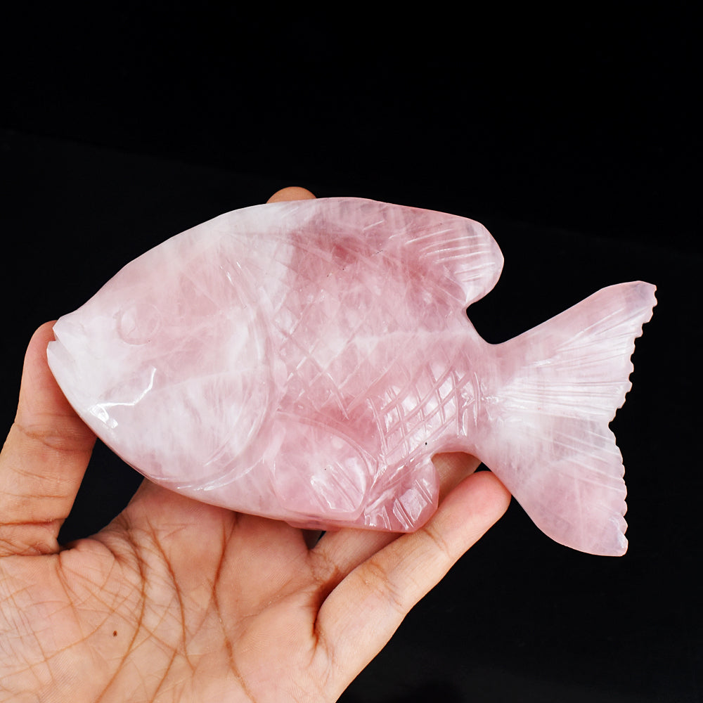 Natural 1955.00 Carats  Genuine Pink Rose Quartz  Hand Carved Crystal Gemstone Carving Fish