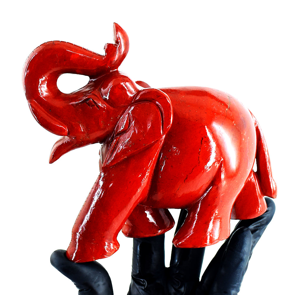 Stunning 3930.00 Cts Genuine Red Jasper Hand Carved Gemstone Crystal Elephant Carving