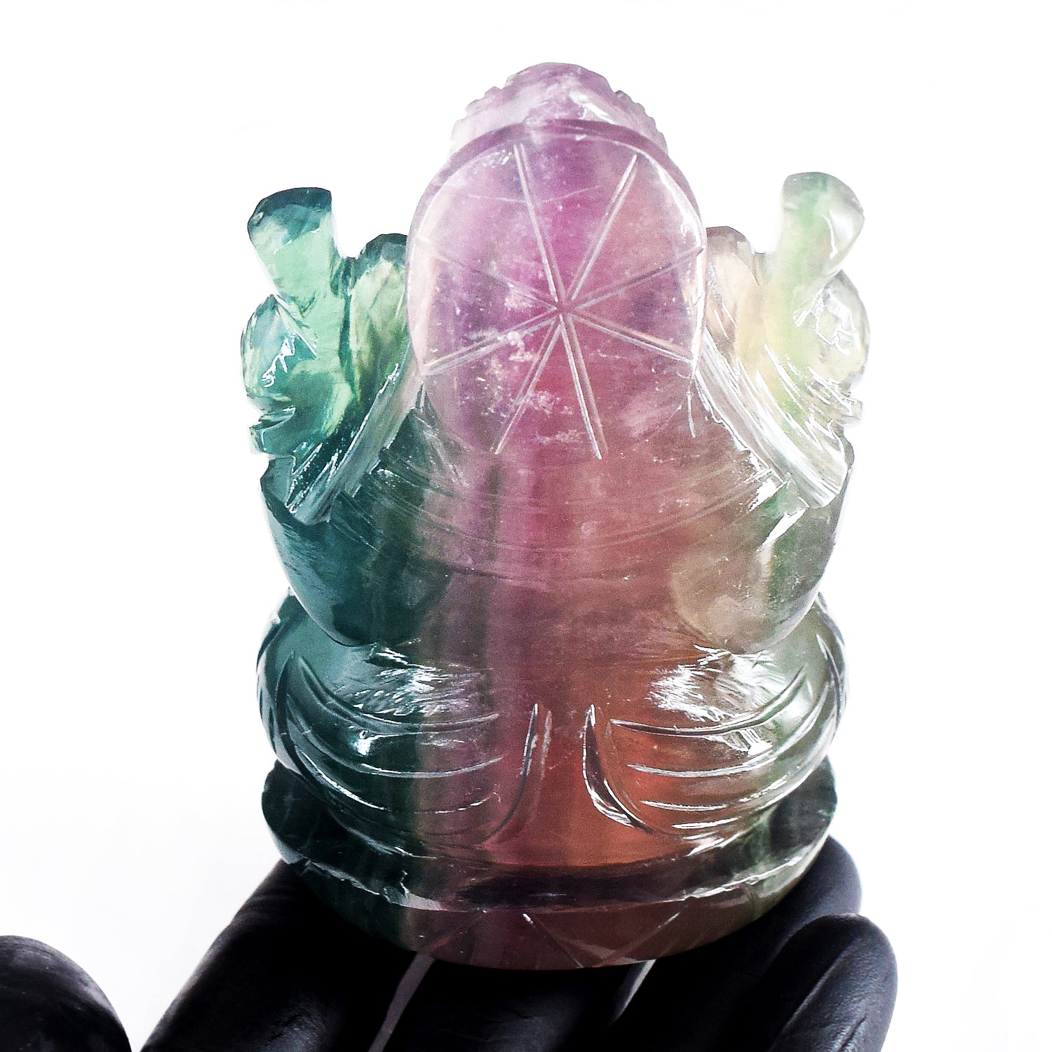 Gorgeous 2255.00 Cts Genuine Multicolor Fluorite Hand Carved Premium Lord Ganesha Crystal