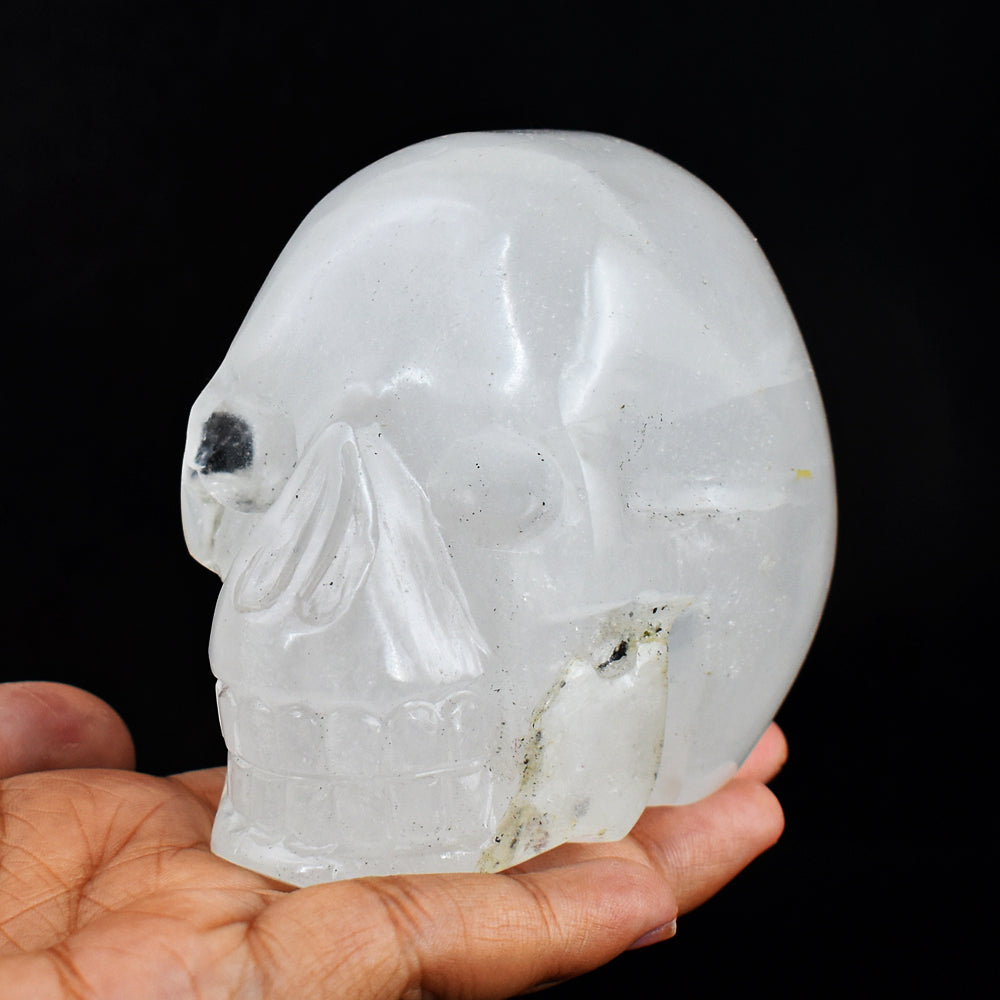 Artisian 2336.00 Cts Genuine White Quartz Hand  Carved  Crystal Gemstone Carving Skull