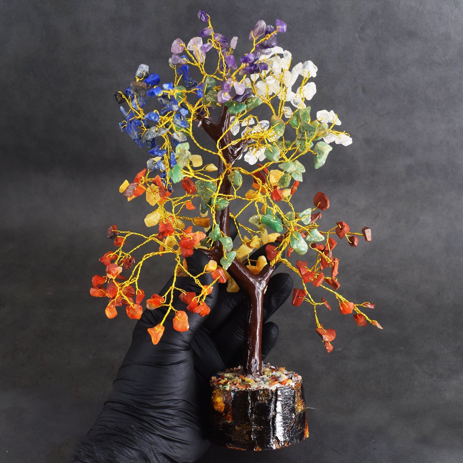 Charming 9 Inches 1241.00 Cts Genuine Seven Chakra Crystal Gemstone Tree