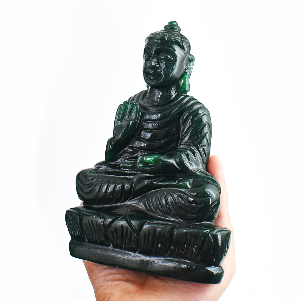 Beautiful  4249.00 Cts Genuine Green Jade Hand Carved Lord  Buddha Idol Gemstone Carving