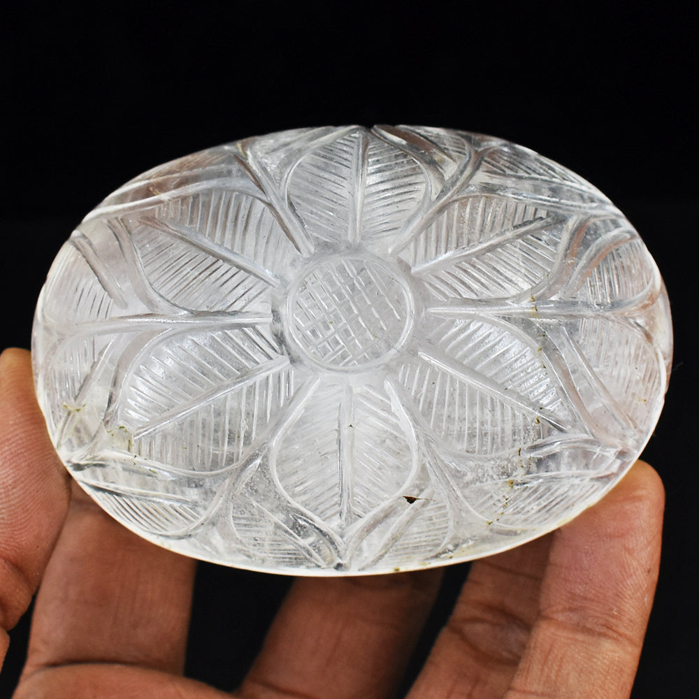 Gorgeous 999.00 Cts  White Quartz Hand Carved Genuine Crystal Gemstone  Mughal Carved Cabochon