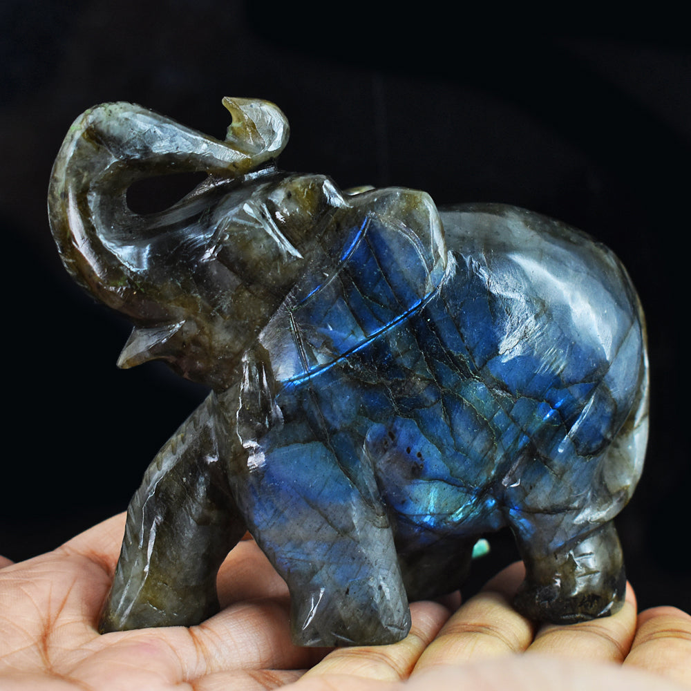 Stunning 1676.00 Cts Genuine Blue Flash Labradorite Hand Carved Crystal Gemstone Elephant Carving