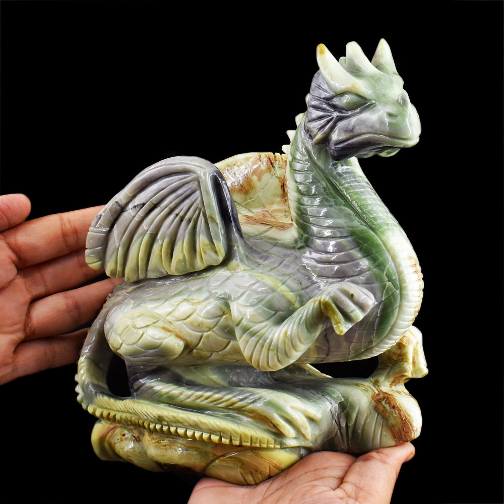 Amazing 13875.00 Cts Genuine Serpentine Hand Carved Crystal Dragon Gemstone Carving