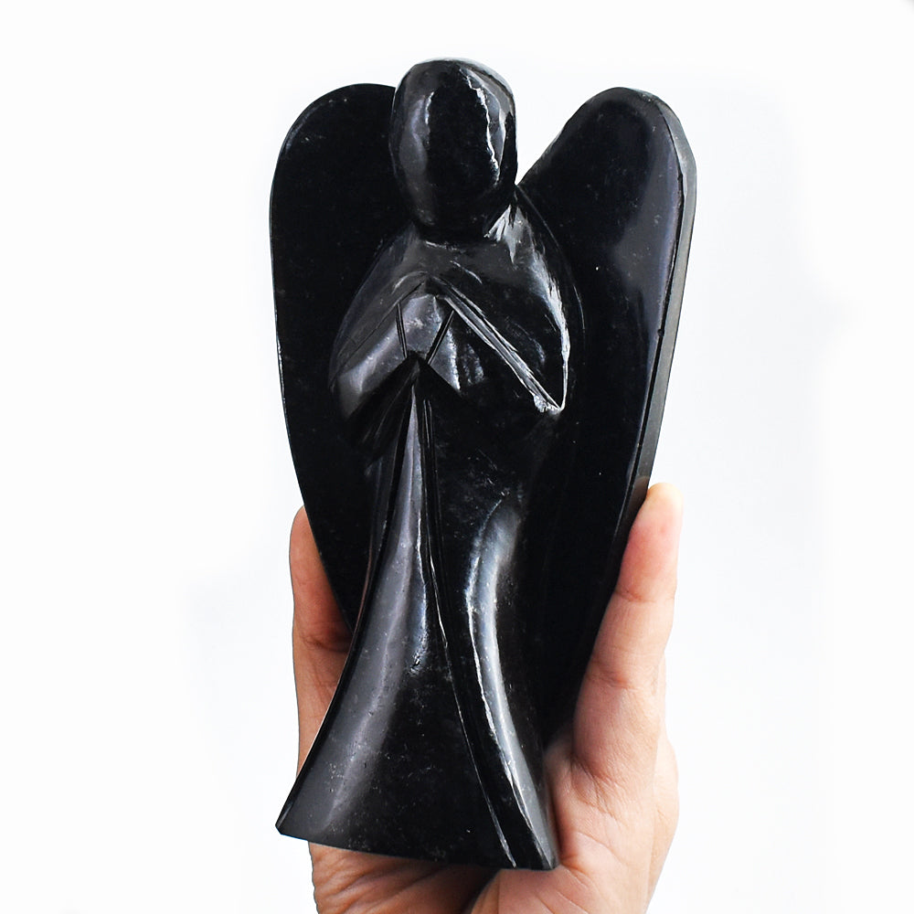 Amazing 3585.00 Cts Genuine Black Spinel  Hand Carved Healing Gemstone Praying Angel