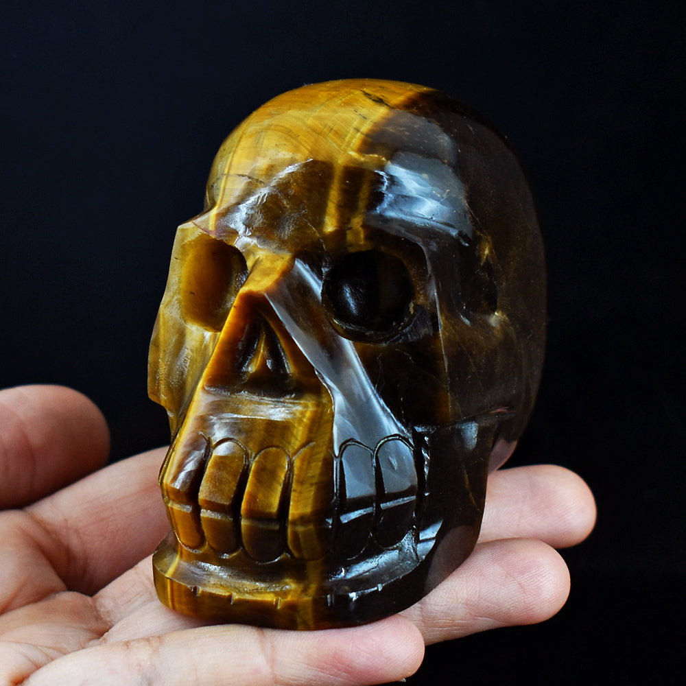 Amazing 1665.00 Carats  Genuine Golden Tiger Eye  Hand  Carved Crystal Gemstone Carving Skull