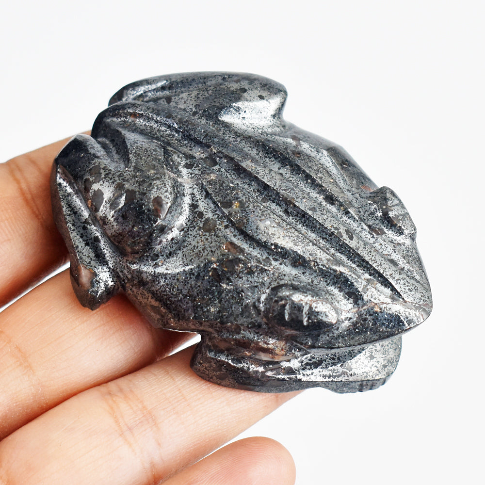 Artisian 736.00 Carats  Genuine  Hematite  Hand  Carved  Crystal  Gemstone  Carving  Frog