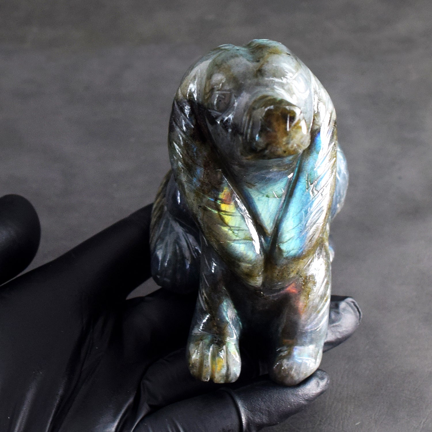 Stunning 2246.00 Cts Genuine Blue Flash Labradorite Hand Carved Premium Dog