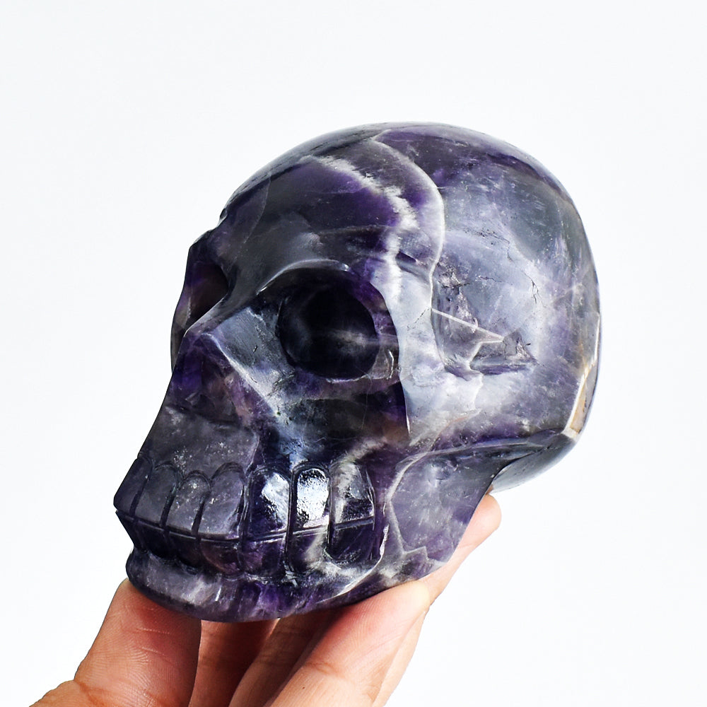 Artisian 2175.00  Cts Genuine Chevron Amethyst Hand Carved Gemstone  Skull Carving