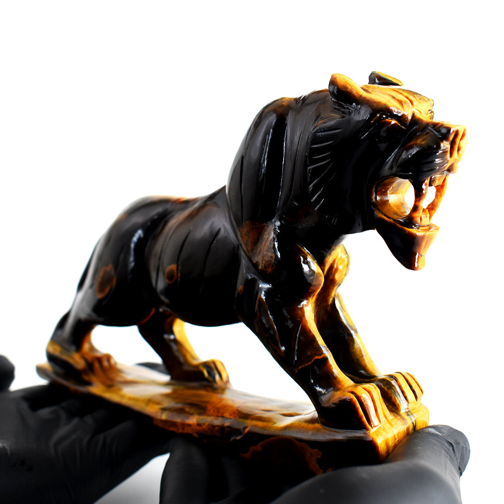 Exclusive 3154.00 Cts Genuine Tiger Eye Hand Carved Gemstone Crystal Lion Carving