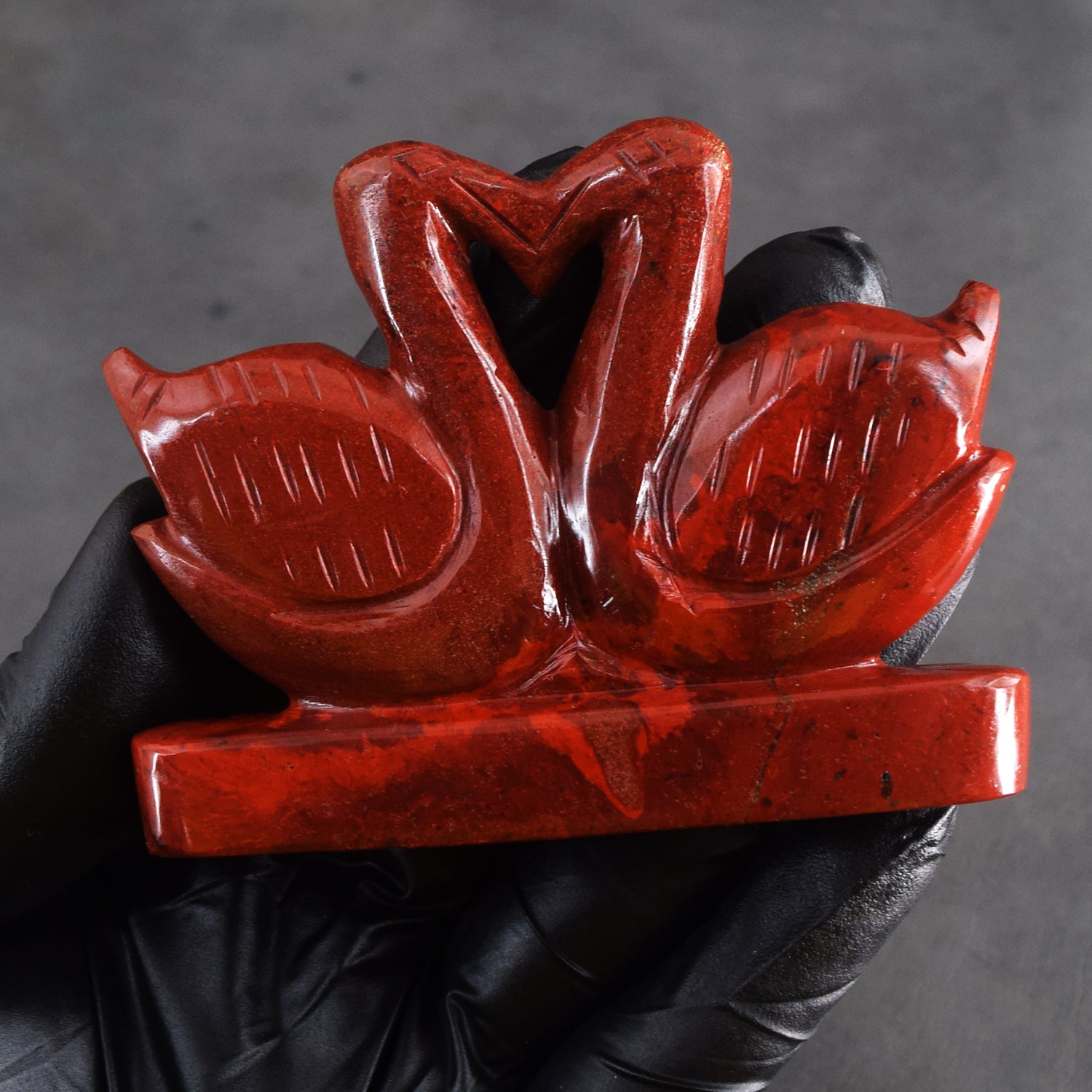 Beautiful 505.00 Cts Genuine Red Jasper Carved Love Premium Swan Pair