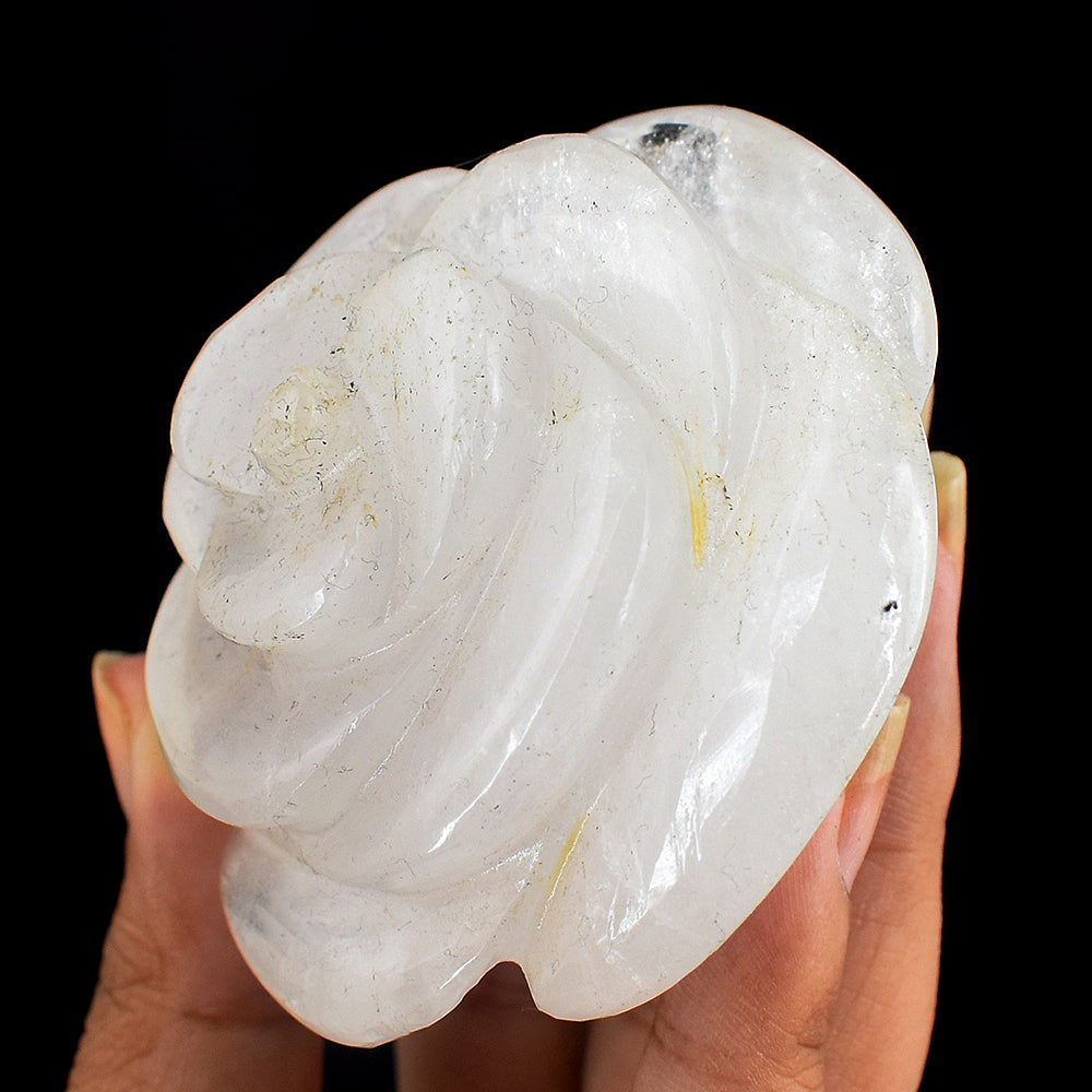 Exclusive 774.00 Carats  Genuine  White  Quartz  Hand Carved Rose Flower Carving Gemstone