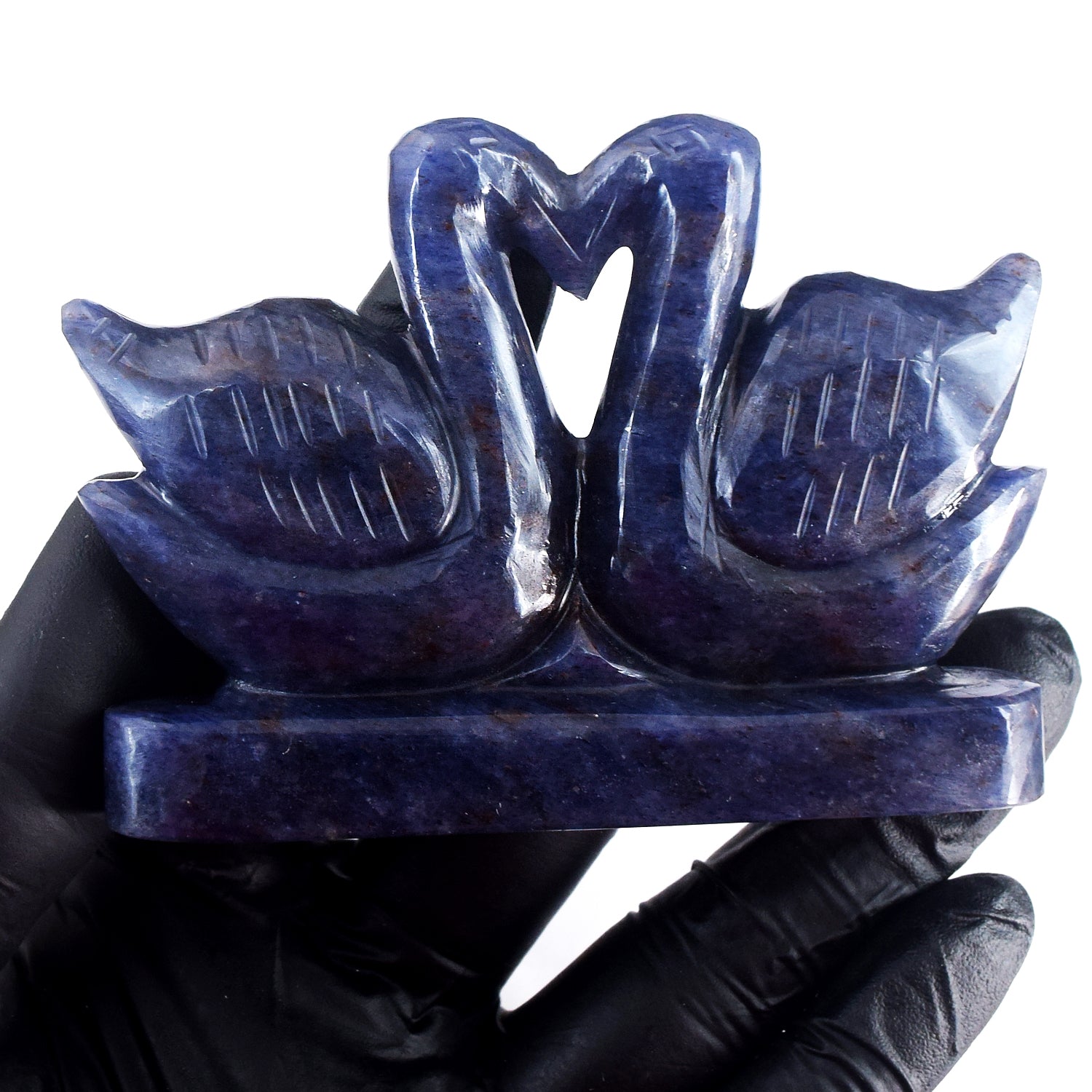 Beautiful 707.00 Cts  Genuine Blue Iolite Hand Carved Crystal Love Premium Swan Pair