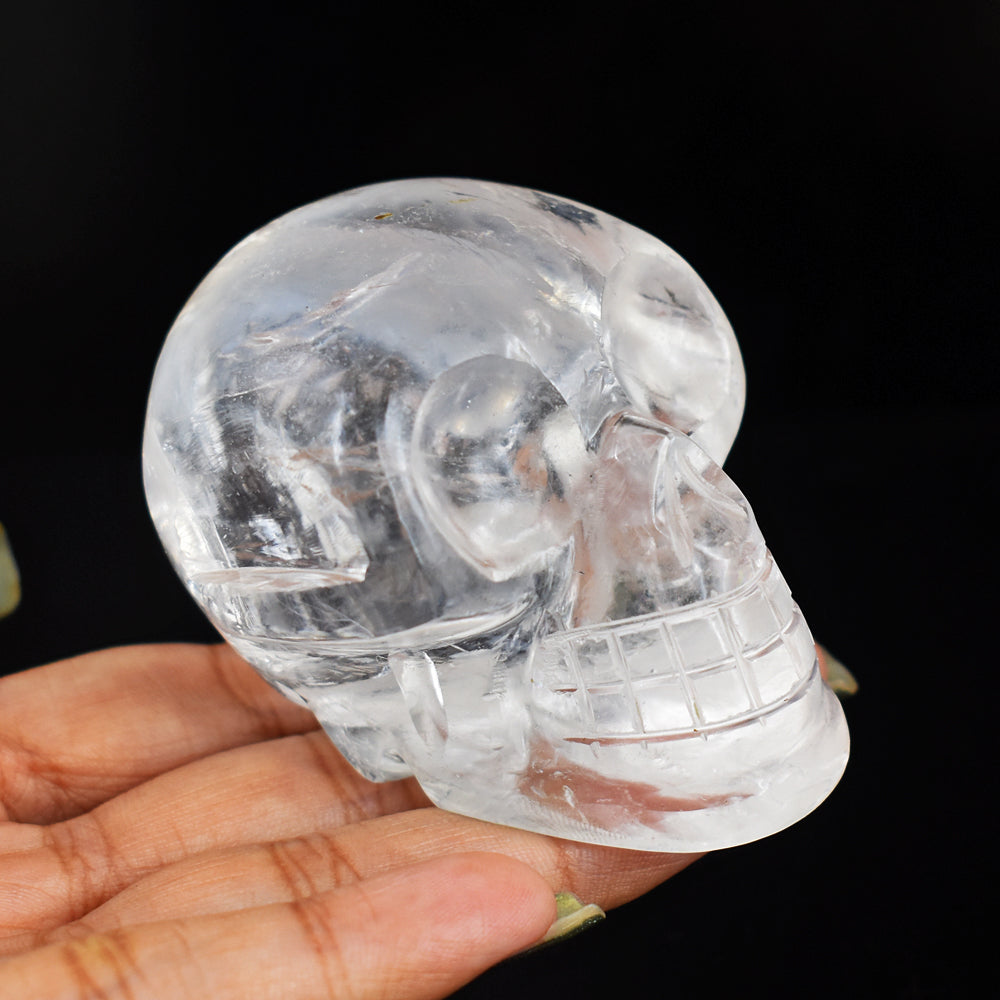 Exclusive 858.00 Cts Genuine  White Quartz  Hand Carved Crystal Skull Gemstone Carving