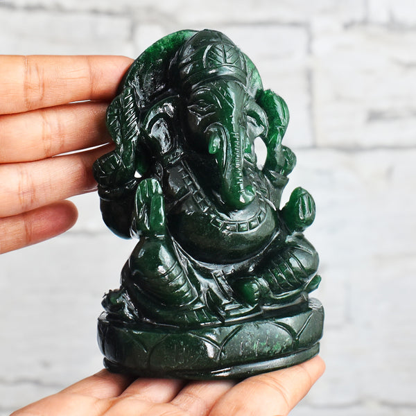 Beautiful 3243.00 Cts Genuine Green Jade Hand Carved Crystal Lord Ganesha Gemstone Carving
