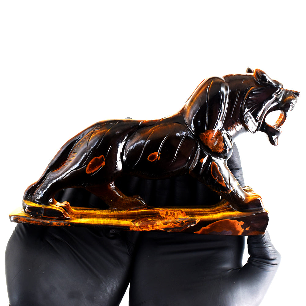 Exclusive 3154.00 Cts Genuine Tiger Eye Hand Carved Gemstone Crystal Lion Carving