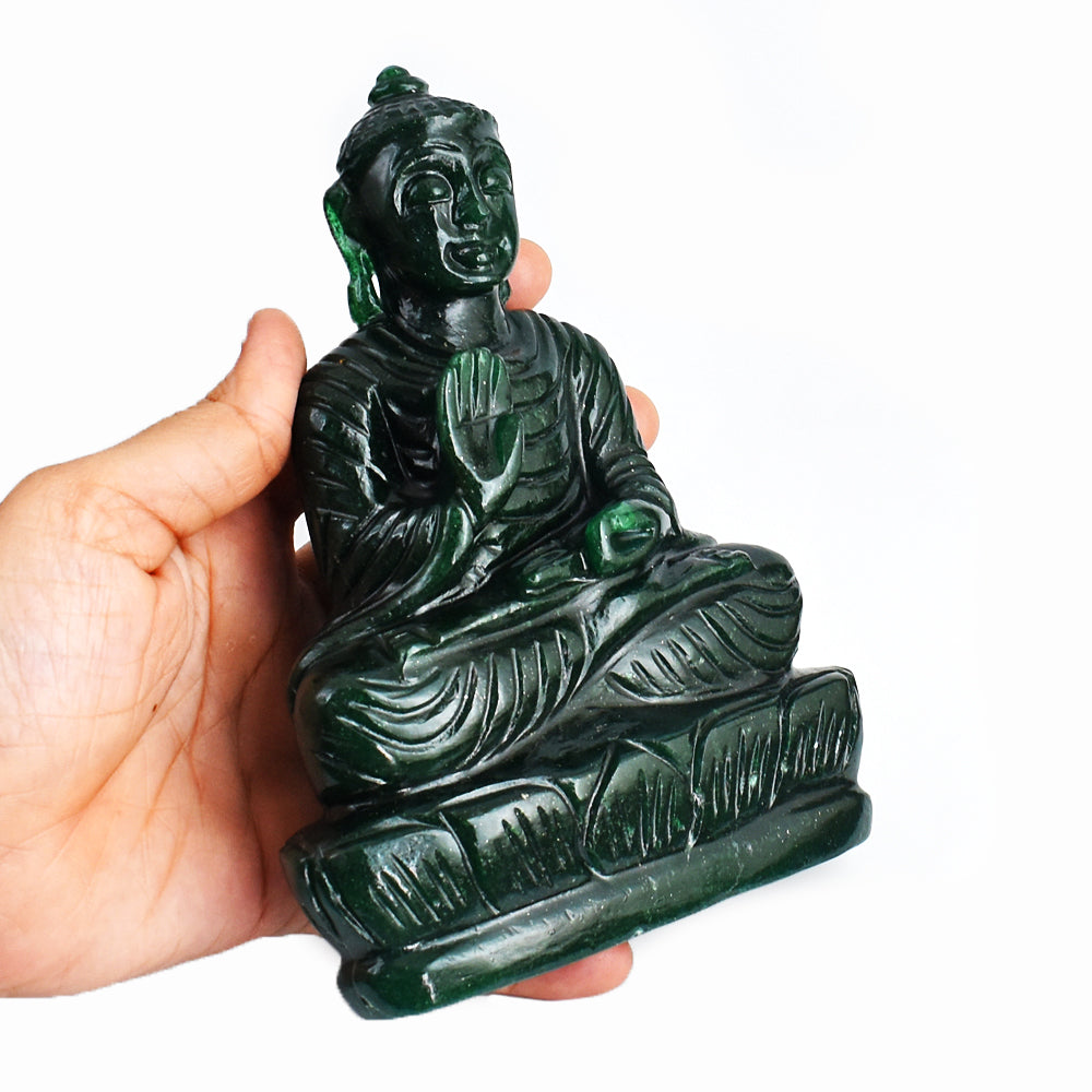 Beautiful  4249.00 Cts Genuine Green Jade Hand Carved Lord  Buddha Idol Gemstone Carving